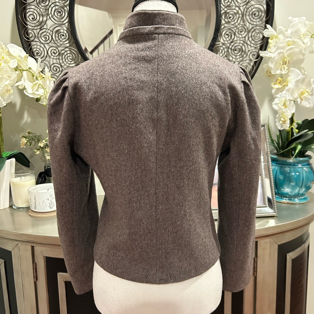 Vintage 80's-90's Ashley Scott Tailored Gray Wool-Blend Stand Collar Blazer - Picture 7 of 11